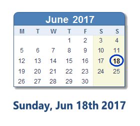 June 18, 2017 calendar