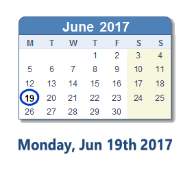 June 19, 2017 calendar