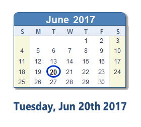 June 20, 2017 calendar