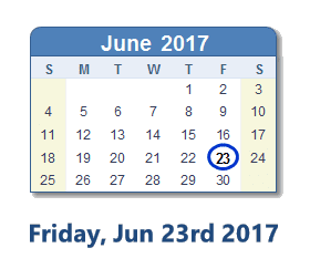June 23, 2017 calendar