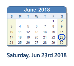 June 23, 2018 calendar