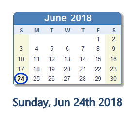 June 24, 2018 calendar