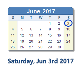 June 3, 2017 calendar