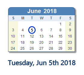 June 5, 2018 calendar