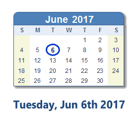 June 6, 2017 calendar