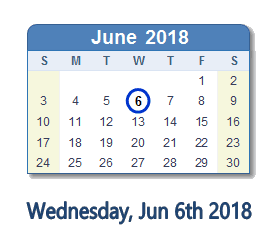 June 6, 2018 calendar