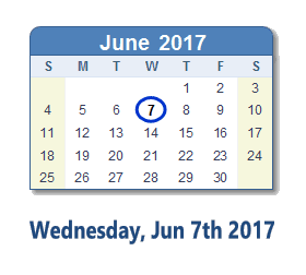 June 7, 2017 calendar