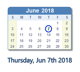 June 7, 2018 calendar