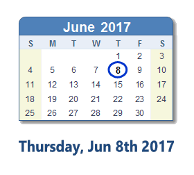 June 8, 2017 calendar