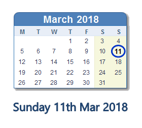 March 11, 2018 calendar