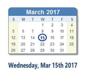 March 15, 2017 calendar