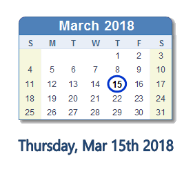March 15, 2018 calendar