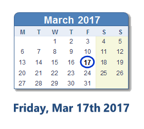 March 17, 2017 calendar