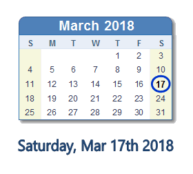 March 17, 2018 calendar