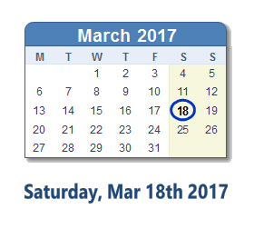 March 18, 2017 calendar