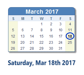 March 18, 2017 calendar