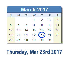 March 23, 2017 calendar