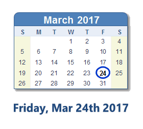 March 24, 2017 calendar