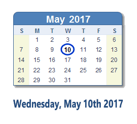 May 10, 2017 calendar