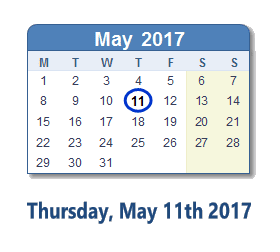 May 11, 2017 calendar
