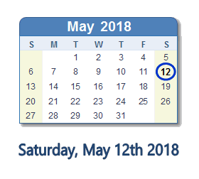 May 12, 2018 calendar