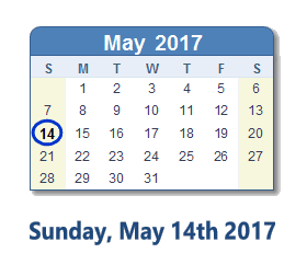 May 14, 2017 calendar