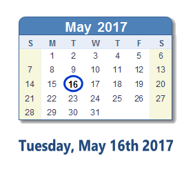 May 16, 2017 calendar
