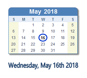 May 16, 2018 calendar