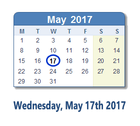 May 17, 2017 calendar