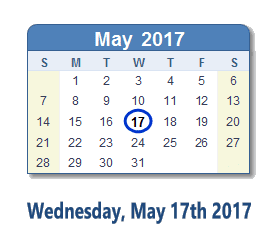 May 17, 2017 calendar