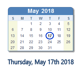 May 17, 2018 calendar