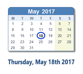 May 18, 2017 calendar