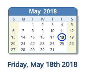 May 18, 2018 calendar
