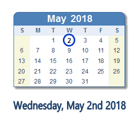 May 2, 2018 calendar