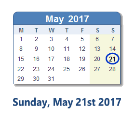 May 21, 2017 calendar