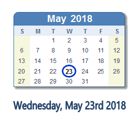 May 23, 2018 calendar