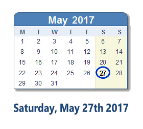 May 27, 2017 calendar