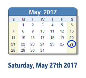 May 27, 2017 calendar