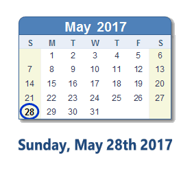 May 28, 2017 calendar