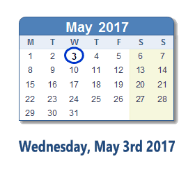 May 3, 2017 calendar