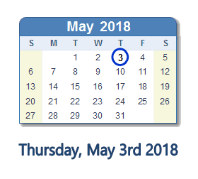 May 3, 2018 calendar