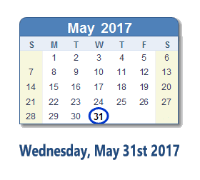May 31, 2017 calendar