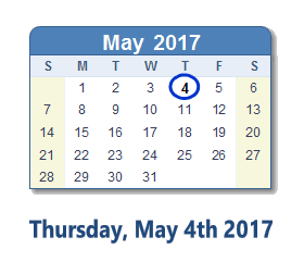 May 4, 2017 calendar