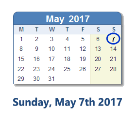 May 7, 2017 calendar