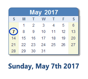 May 7, 2017 calendar
