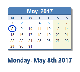 May 8, 2017 calendar