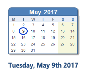 May 9, 2017 calendar
