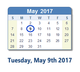 May 9, 2017 calendar