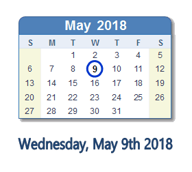 May 9, 2018 calendar