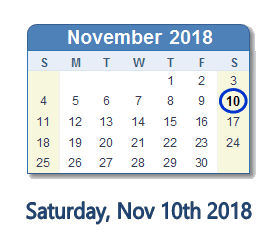November 10, 2018 calendar